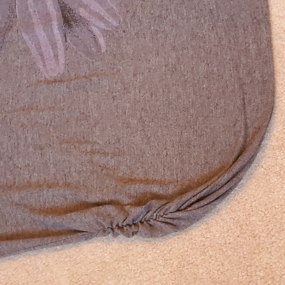 Maurices size 2 charcoal gray top with rouged sides and big flower on front left - Picture 9 of 10